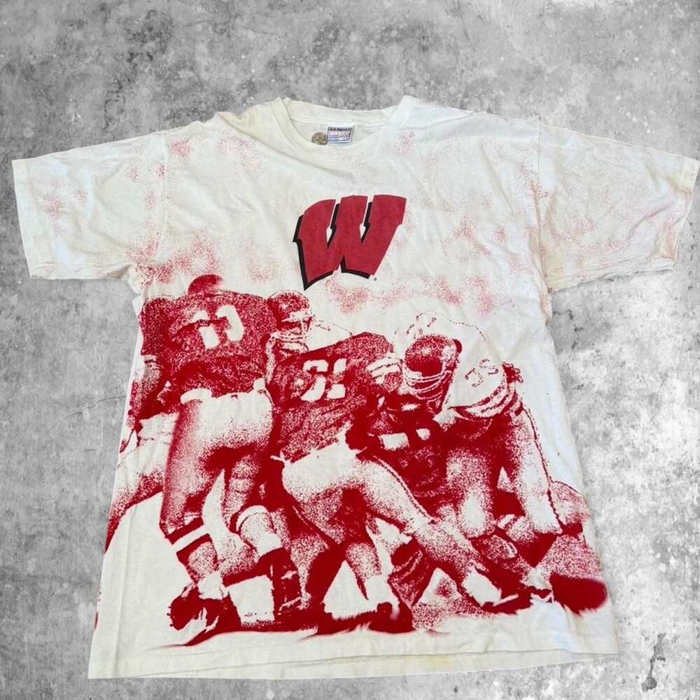 Vintage All Sport Wisconsin Badgers All Over Print Football T-Shirt